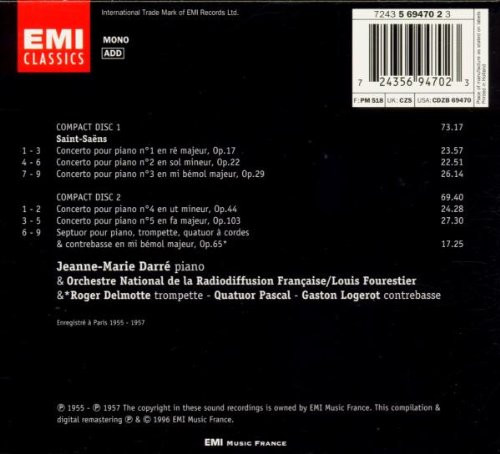 Saint-Saëns* - Jeanne-Marie Darré, Orchestre National De La Radiodiffusion Française* , Direction : Louis Fourestier - Piano Concertos / Septet (2xCD, RE, RM) (Near Mint (NM or M-)) - Image 2