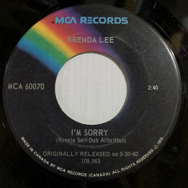 Brenda Lee - I'm Sorry / All Alone Am I (7", Single, RE) (Very Good Plus (VG+))