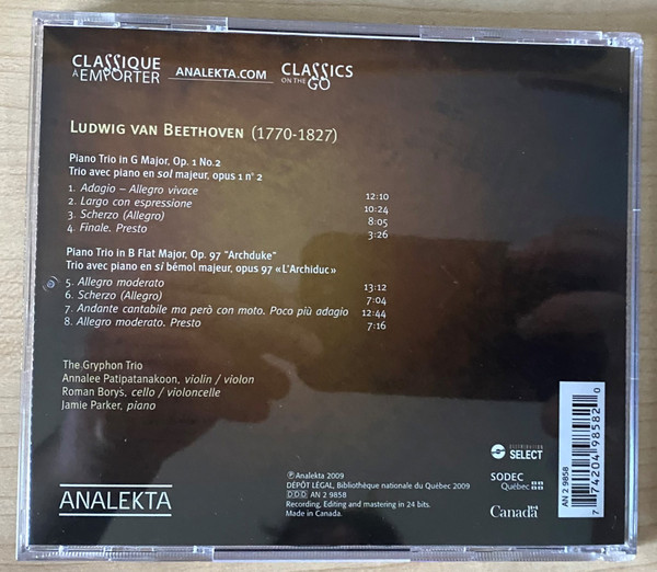 Gryphon Trio*, Beethoven* - Piano Trios Op. 1 No. 2, Op. 97 “Archduke” (CD) (Mint (M)) - Image 2
