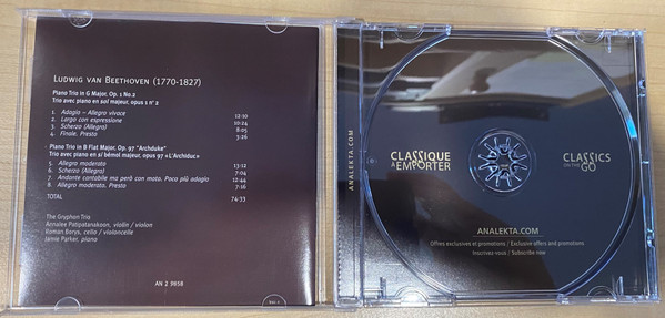 Gryphon Trio*, Beethoven* - Piano Trios Op. 1 No. 2, Op. 97 “Archduke” (CD) (Mint (M)) - Image 4