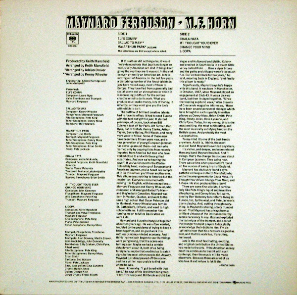 Maynard Ferguson - M.F. Horn (LP, Album, RE) (Very Good Plus (VG+)) - Image 2