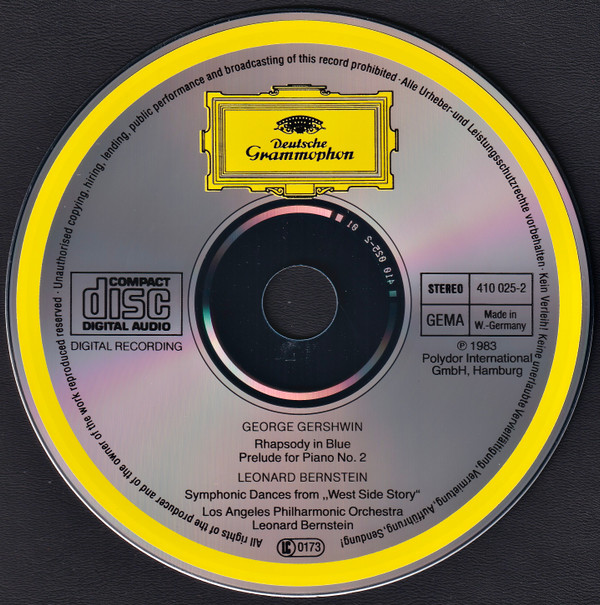Gershwin* • Bernstein* - Los Angeles Philharmonic Orchestra, Leonard Bernstein - Rhapsody In Blue · West Side Story: Symphonic Dances (CD, Album) (Near Mint (NM or M-)) - Image 3