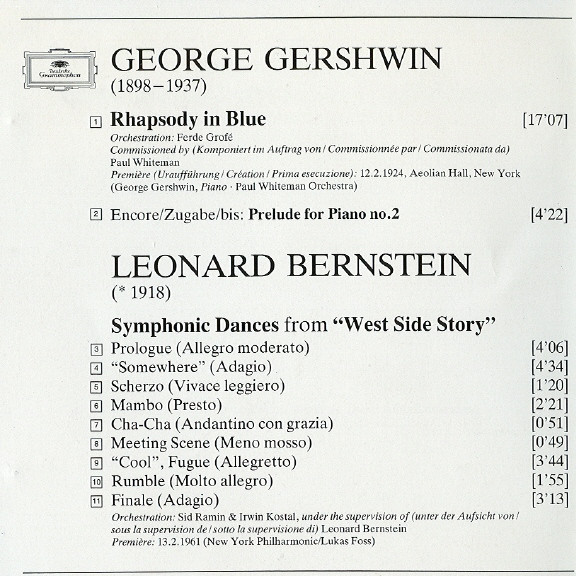 Gershwin* • Bernstein* - Los Angeles Philharmonic Orchestra, Leonard Bernstein - Rhapsody In Blue · West Side Story: Symphonic Dances (CD, Album) (Near Mint (NM or M-)) - Image 5