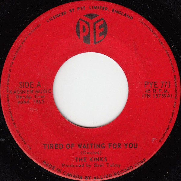 The Kinks - Tired Of Waiting For You / Come On Now (7", Single) (Near Mint (NM or M-))