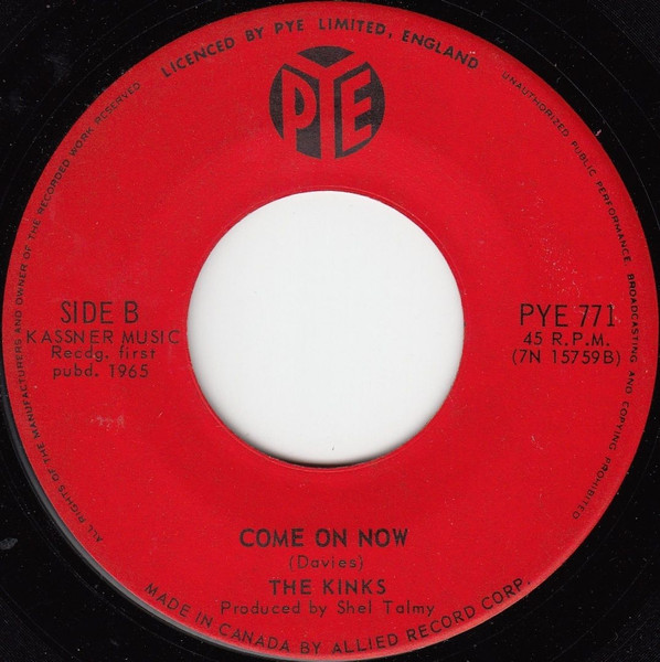 The Kinks - Tired Of Waiting For You / Come On Now (7", Single) (Near Mint (NM or M-)) - Image 2