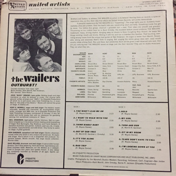 The Wailers (2) - Outburst! (LP, Album) (Very Good (VG)) - Image 2