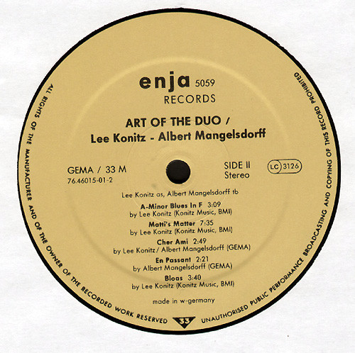 Albert Mangelsdorff / Lee Konitz - Art Of The Duo (LP, Album) (Near Mint (NM or M-)) - Image 3