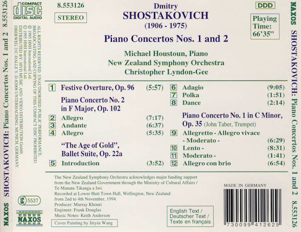 Shostakovich*, Michael Houstoun, New Zealand Symphony Orchestra, Christopher Lyndon-Gee - Piano Concertos Nos. 1 And 2 • Festive Overture • "The Age Of Gold" (CD, Album) (Near Mint (NM or M-)) - Image 2