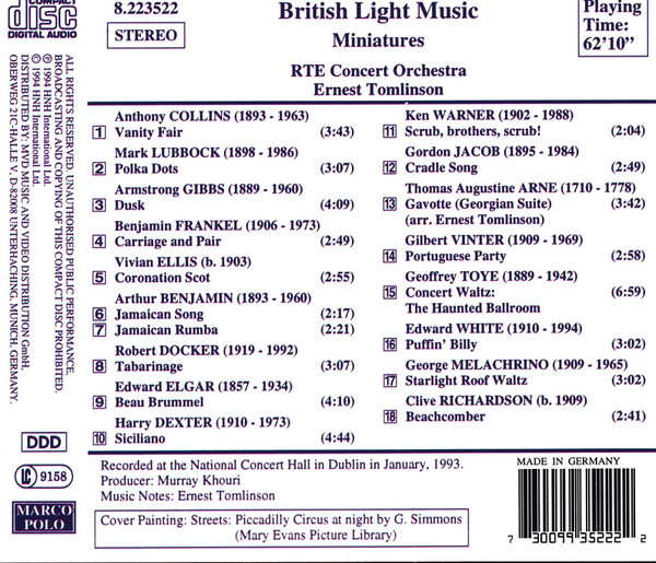 RTÉ Concert Orchestra, Ernest Tomlinson - Miniatures (CD, Album) (Near Mint (NM or M-)) - Image 2