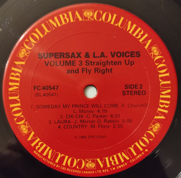 Supersax & L. A. Voices - Supersax & L.A. Voices Volume 3 - Straighten Up And Fly Right (LP, Album) (Very Good Plus (VG+)) - Image 4