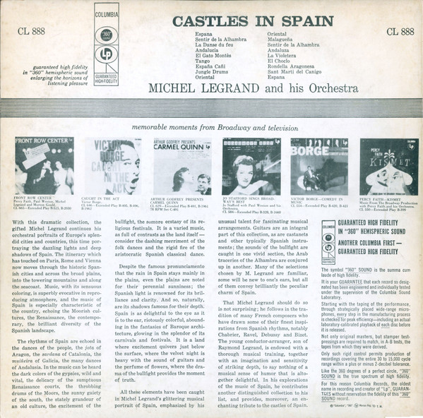 Michel Legrand Et Son Orchestre - Castles In Spain (LP, Mono) (Very Good (VG)) - Image 2