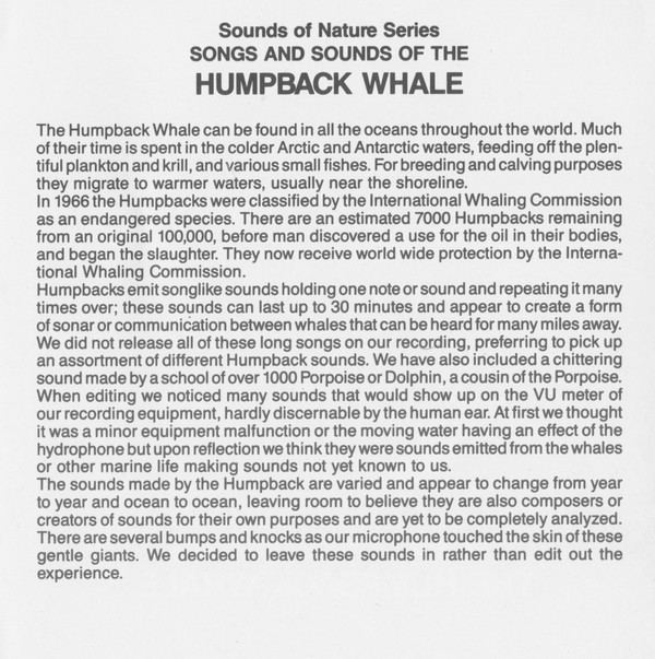 No Artist - Songs And Sounds Of The Humpback Whale (CD, Album) (Near Mint (NM or M-)) - Image 5