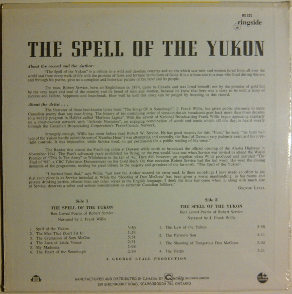 Robert Service, J. Frank Willis - The Spell Of The Yukon (LP) (Mint (M)) - Image 2