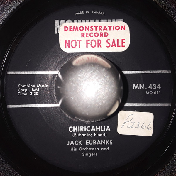 Jack Eubanks Orchestra - What'd I Say / Chiricahua (7") (Near Mint (NM or M-)) - Image 2