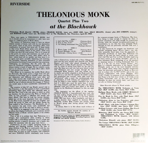 Thelonious Monk Quartet Plus Two* - At The Blackhawk (LP, Album, RE, RM) (Mint (M)) - Image 2