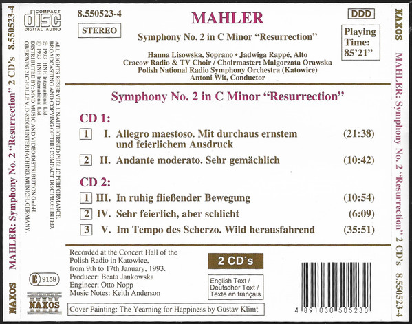 Mahler* — Polish National Radio Symphony Orchestra*, Antoni Wit - Symphony No. 2 In C Minor “Resurrection" (2xCD) (Near Mint (NM or M-)) - Image 2