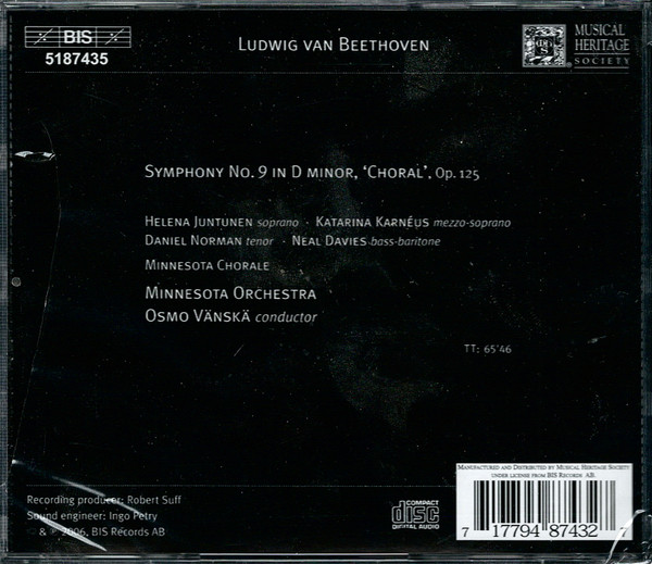 Ludwig van Beethoven, Minnesota Orchestra, Osmo Vänskä - Symphony No. 9 In D Minor 'Choral' (CD, Album, Club) (Mint (M)) - Image 2
