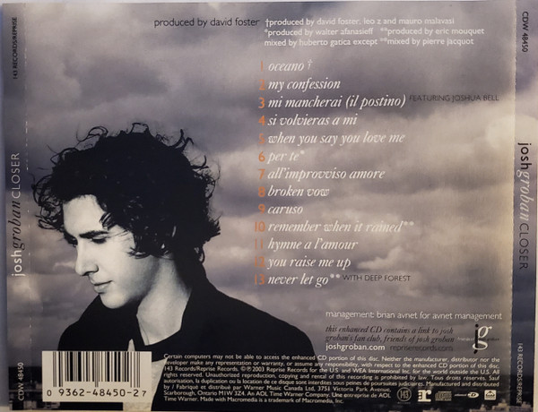 Josh Groban - Closer (CD, Album, Enh) (Mint (M)) - Image 2