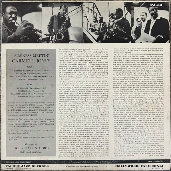 Carmell Jones - Business Meetin' (LP) (Good Plus (G+)) - Image 2