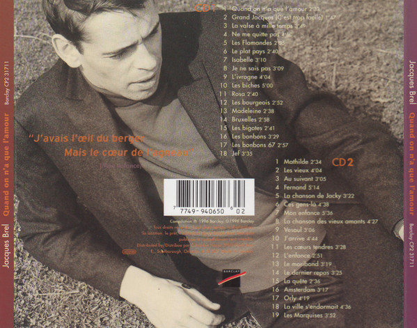 Jacques Brel - Quand On N'a Que L'Amour (2xCD, Comp, Club) (Near Mint (NM or M-)) - Image 2