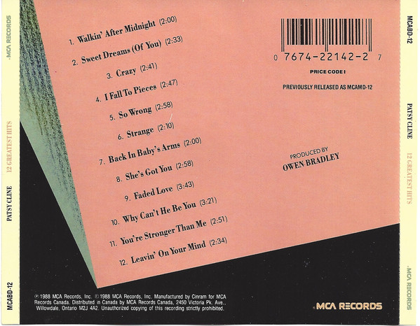 Patsy Cline - 12 Greatest Hits (CD, Comp, RM) (Mint (M)) - Image 3