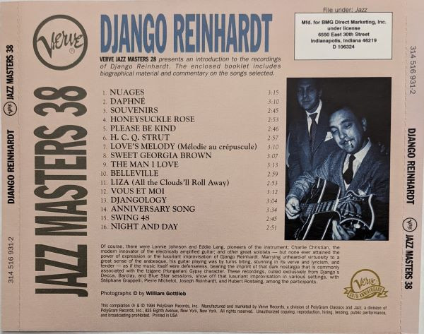 Django Reinhardt - Verve Jazz Masters 38 (CD, Comp, Club) (Near Mint (NM or M-)) - Image 2