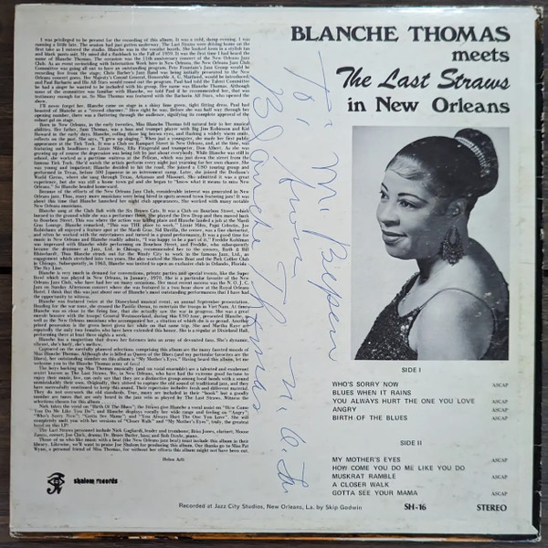 Blanche Thomas Meets The Last Straws (2) - Blanche Thomas Meets The Last Straws In New Orleans (LP, Album, M/Print, Gol) (Very Good Plus (VG+)) - Image 2