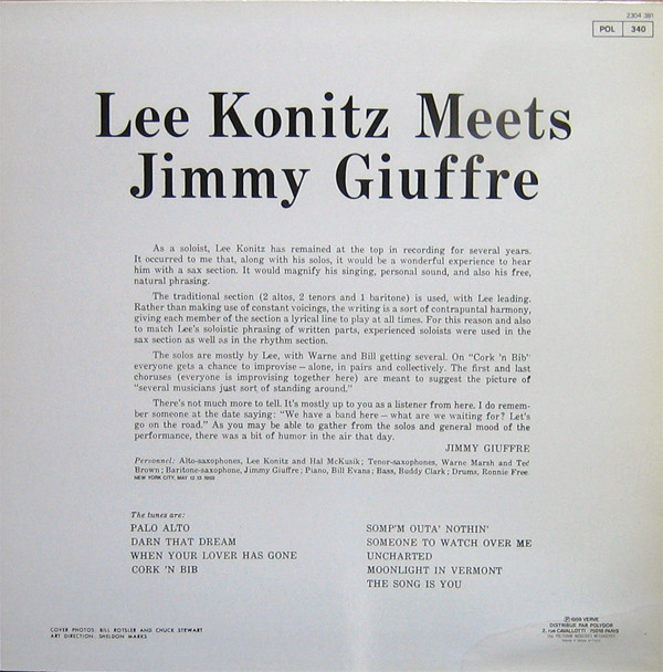 Lee Konitz Meets Jimmy Giuffre - Lee Konitz Meets Jimmy Giuffre (LP, Album, Mono, RE) (Very Good Plus (VG+)) - Image 2