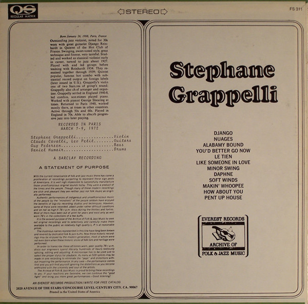 Stéphane Grappelli - Stephane Grappelli (LP) (Very Good Plus (VG+)) - Image 2