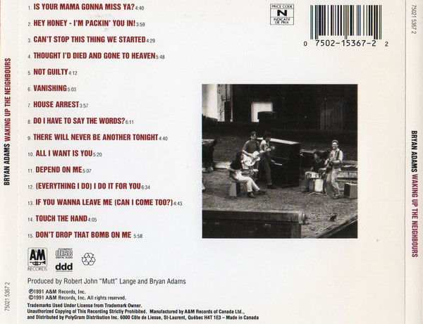 Bryan Adams - Waking Up The Neighbours (CD, Album) (Near Mint (NM or M-)) - Image 2