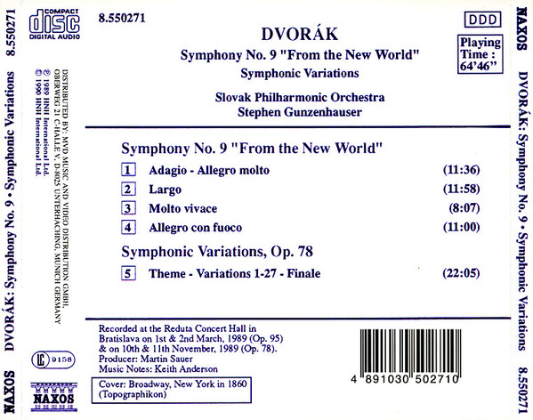 Dvořák*, Slovak Philharmonic Orchestra, Stephen Gunzenhauser - Symphony No. 9 "From The New World", Symphonic Variations (CD, Album) (Near Mint (NM or M-)) - Image 2