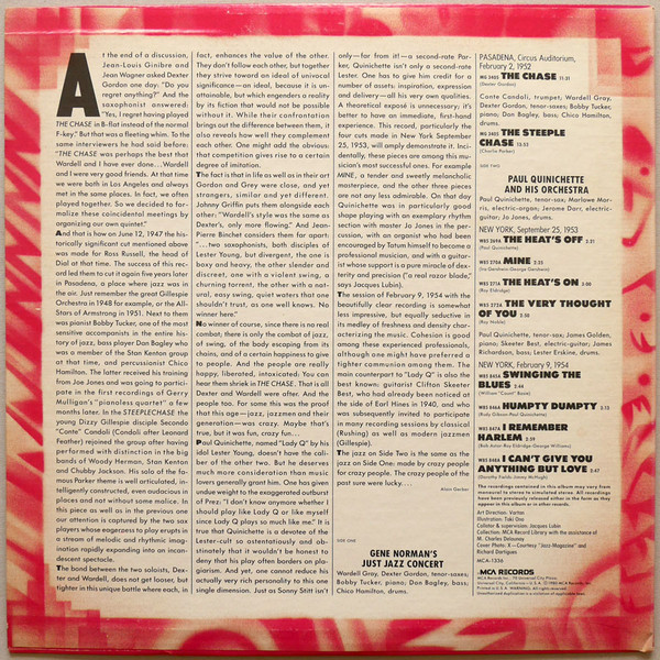 Wardell Gray / Dexter Gordon - Paul Quinichette And His Orchestra - The Chase And The Steeple Chase (LP, Comp) (Near Mint (NM or M-)) - Image 2
