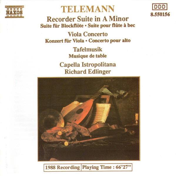Georg Philipp Telemann, Capella Istropolitana, Richard Edlinger - Recorder Suite In A Minor • Viola Concerto • Tafelmusik (CD, Album, RE) (Near Mint (NM or M-))