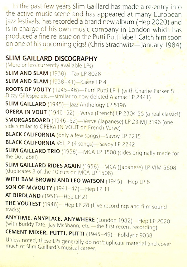 Slim Gaillard - Cement Mixer Put-Ti Put-Ti (LP, Album, Comp) (Very Good Plus (VG+)) - Image 5