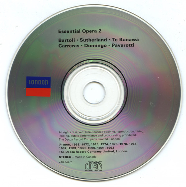 Luciano Pavarotti ∙ Kiri Te Kanawa ∙ Placido Domingo ∙ Cecilia Bartoli ∙ José Carreras ∙ Joan Sutherland - Essential Opera 2 (CD, Comp) (Near Mint (NM or M-)) - Image 3