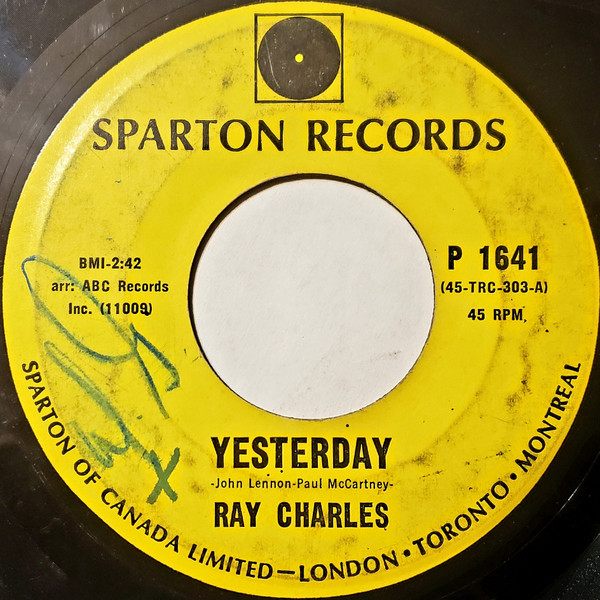 Ray Charles - Yesterday / Never Had Enough Of Nothing Yet (7", Single) (Near Mint (NM or M-)) - Image 2