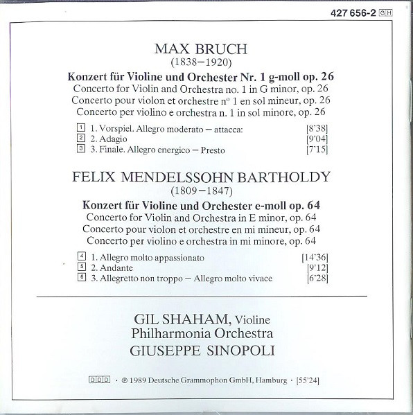 Mendelssohn*, Bruch* - Gil Shaham, Philharmonia Orchestra, Giuseppe Sinopoli - Violinkonzerte = Violin Concertos (CD, Album) (Near Mint (NM or M-)) - Image 3