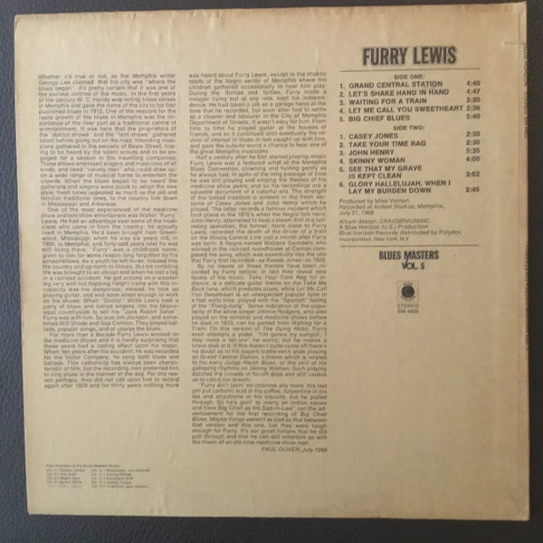Furry Lewis - Blues Masters (LP, Album, Ltd) (Very Good (VG)) - Image 2