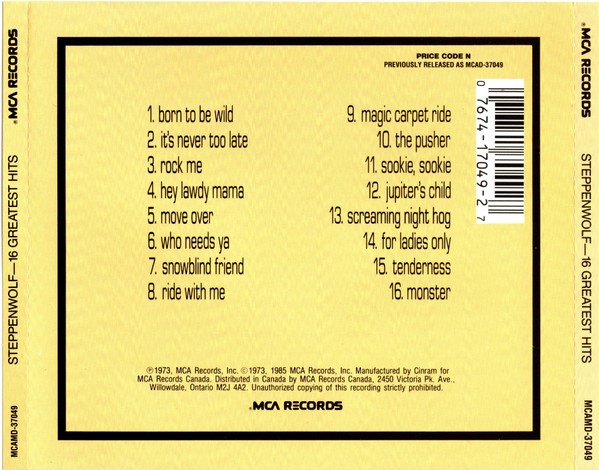 Steppenwolf - 16 Greatest Hits (CD, Comp, RE) (Mint (M)) - Image 2