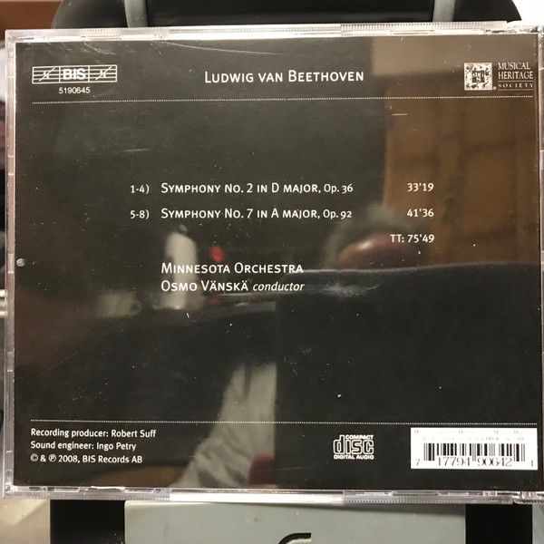 Ludwig van Beethoven, Minnesota Orchestra, Osmo Vänskä - Symphonies Nos 2 & 7 (CD, Club, RE) (Mint (M)) - Image 2
