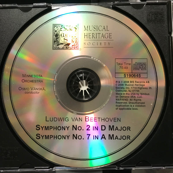 Ludwig van Beethoven, Minnesota Orchestra, Osmo Vänskä - Symphonies Nos 2 & 7 (CD, Club, RE) (Mint (M)) - Image 3