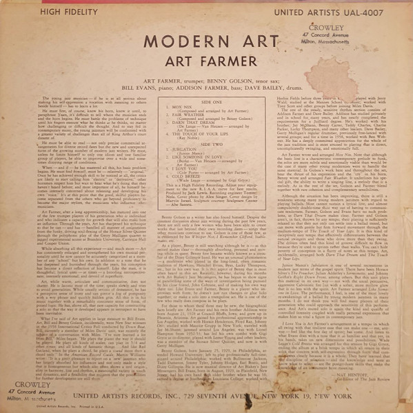 Art Farmer - Modern Art (LP, Album, Mono) (Very Good Plus (VG+)) - Image 2