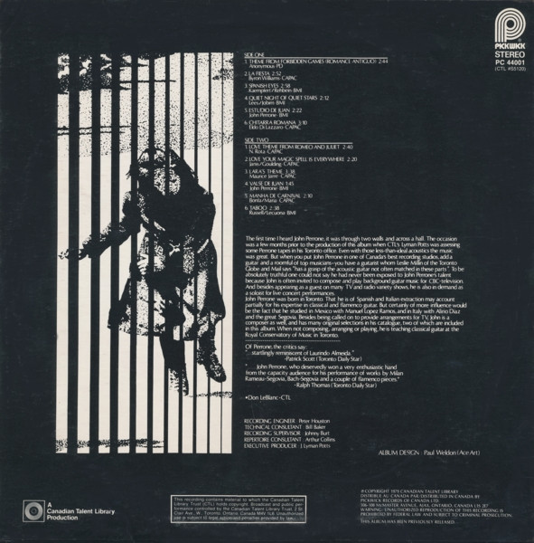 John Perrone - Theme From Forbidden Games (LP, Album, RE) (Very Good Plus (VG+)) - Image 2