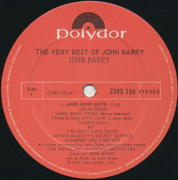 John Barry With Royal Philharmonic Orchestra - The Very Best Of John Barry (LP, Comp) (Mint (M)) - Image 3