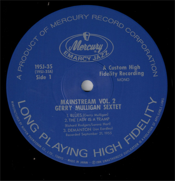 Gerry Mulligan And His Sextet - Mainstream Of Jazz Vol. 2 (LP, Album, Mono) (Near Mint (NM or M-)) - Image 3