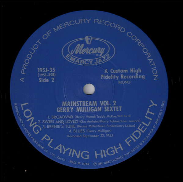 Gerry Mulligan And His Sextet - Mainstream Of Jazz Vol. 2 (LP, Album, Mono) (Near Mint (NM or M-)) - Image 4
