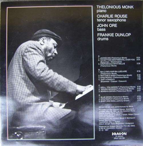 Thelonious Monk Quartet* - Live In Stockholm 1961 (2xLP, Album) (Near Mint (NM or M-)) - Image 2