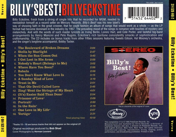 Billy Eckstine - Billy's Best (CD, Comp) (Near Mint (NM or M-)) - Image 2