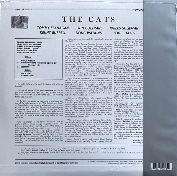 Tommy Flanagan, John Coltrane, Kenny Burrell, Idrees Sulieman - The Cats (LP, Album, Mono, RE, 180) (Mint (M)) - Image 3