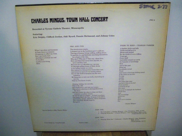 Charles Mingus Featuring Eric Dolphy - Town Hall Concert (LP, Album, RE, dee) (Very Good Plus (VG+)) - Image 2